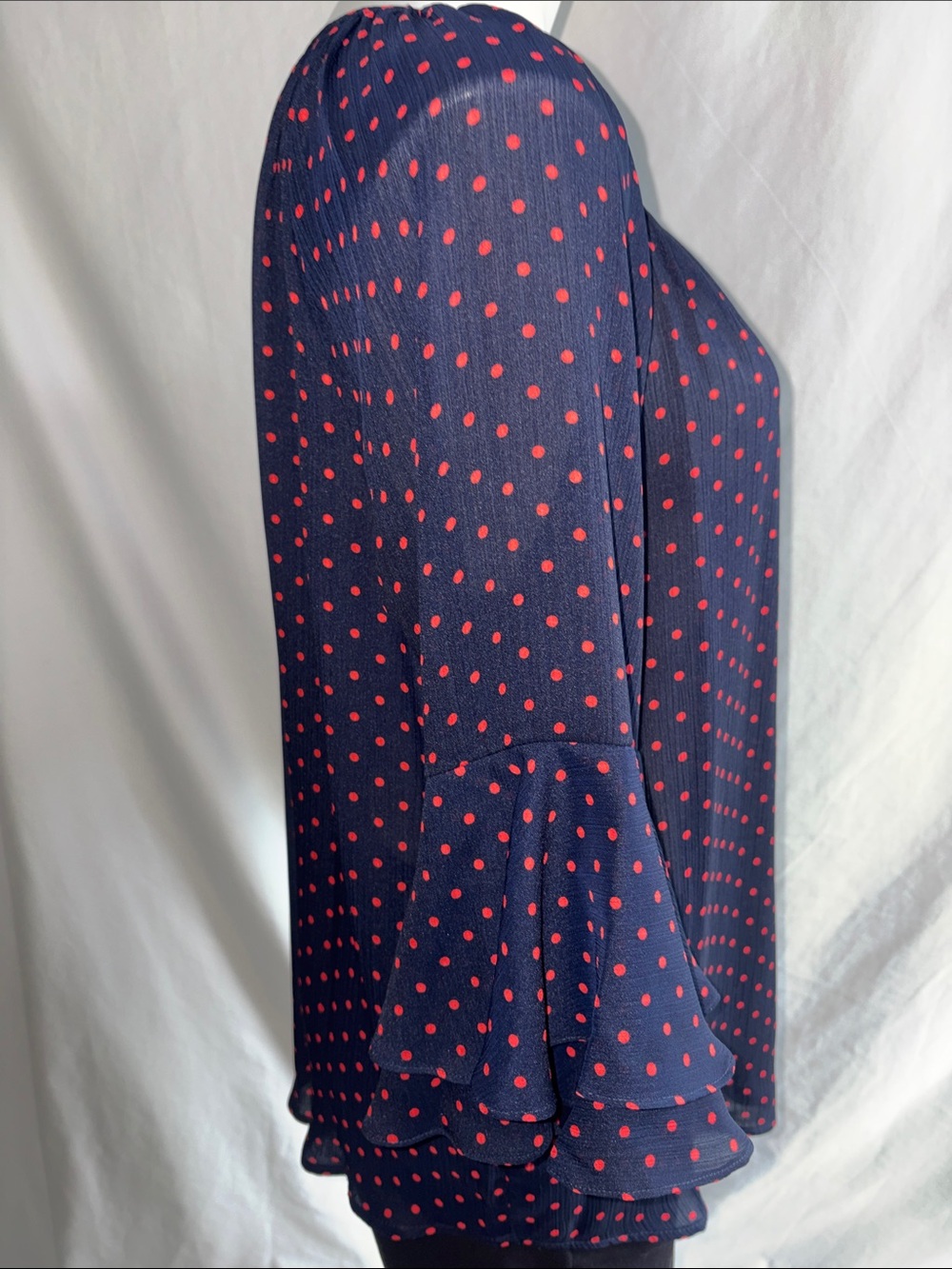 Chaps Navy Blue Blouse with Red Polka Dots